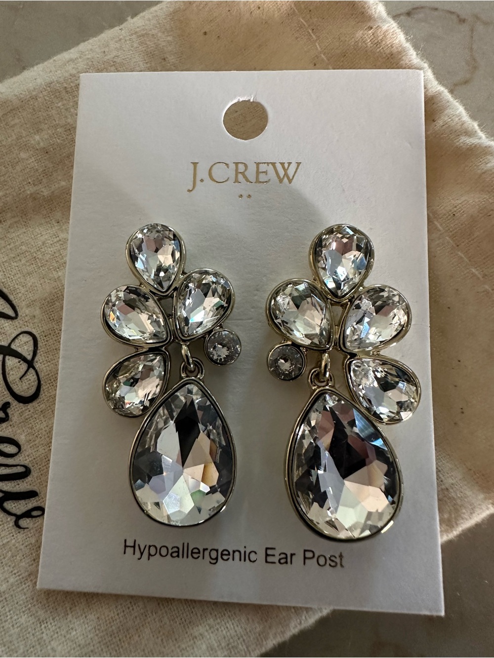 J. Crew Silver-Tone Clear Crystal Teardrop Cluster Earrings